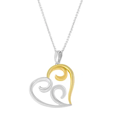 Haus Of Brilliance 10k Yellow Gold Over .925 Sterling Silver Open Heart With Swirls 18" Box Chain Pendant Necklace In Multi