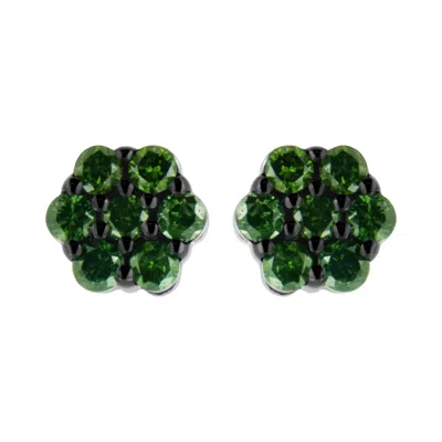 Haus Of Brilliance .925 Sterling Silver Prong Set Round-cut Treated Colored Diamond Floral Cluster Stud Earring In Multi
