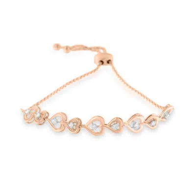 Haus Of Brilliance Rose Plated Sterling Silver Diamond Heart-linked Bolo Bracelet In Multi