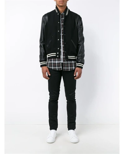 Saint Laurent Gabardine And Leather Teddy Jacket