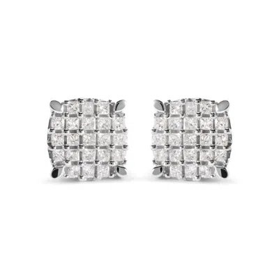 Haus Of Brilliance 10k White Gold 3/4 Cttw Princess Diamond Composite Open Frame Stud Earrings In White
