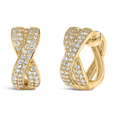 Haus Of Brilliance 14k Yellow Gold 1/3 Cttw Diamond Criss Cross Huggie Hoop Earrings In Yellow