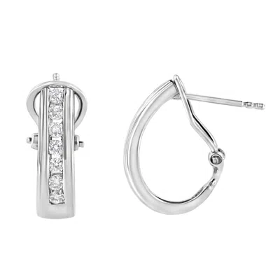 Haus Of Brilliance .925 Sterling Silver Channel Set 1/2 Cttw Lab Grown Round Diamond Omega Back Huggy Hoop Earrings In White