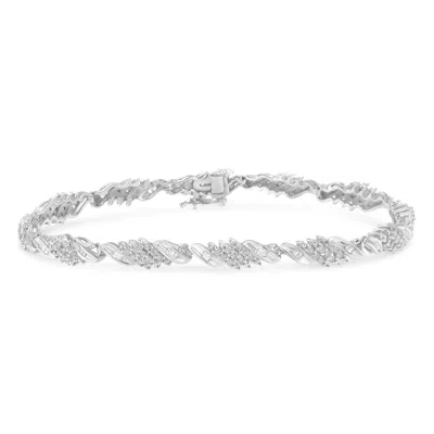 Haus Of Brilliance .925 Sterling Silver 1-1/2 Cttw Round And Baguette Cut Diamond Wave Link Bracelet In White