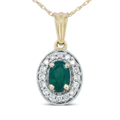 Haus Of Brilliance 14k Yellow Gold 6x4mm Emerald And 1/5 Cttw Round Diamond Halo Pendant 18" Necklace - In Yellow