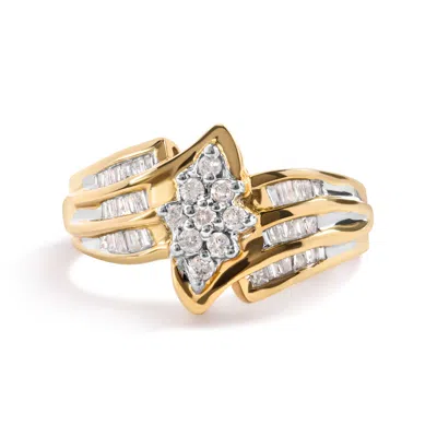 Haus Of Brilliance 10k Yellow Gold 1/2 Cttw Round And Baguette-cut Diamond Cluster Head And Channel Set Shank Ring In Yellow