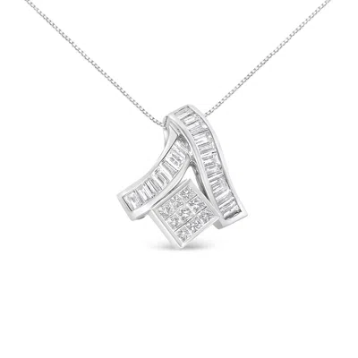 Haus Of Brilliance 14k White Gold 1 7/8 Cttw Princess And Baguette Cut Mixed Geometry Diamond Pendant Necklace In White