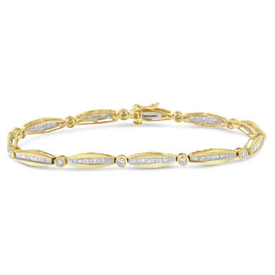 Haus Of Brilliance 14k Yellow Gold 1-1/2 Cttw Round Brilliant-cut & Baguette Cut Diamond Bezel And Tapered Link 7" Tenn In Yellow