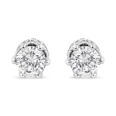 Haus Of Brilliance 14k White Gold 1.0 Cttw Round Cut Prong-set Diamond Crown Stud Earring In White