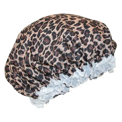 Ctm Women's Satin Leopard Hair Roller Sleep Cap Cover In Multi