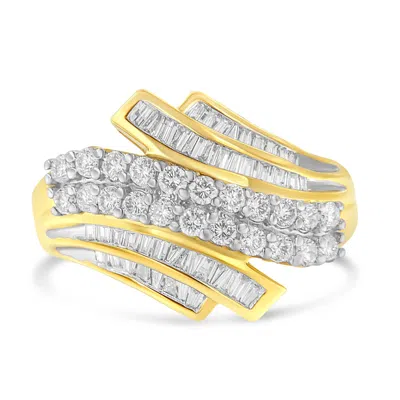 Haus Of Brilliance 10k Yellow Gold 1.0 Cttw Round & Baguette Cut Diamond 64 Stone Bypass Style Channel Set Modern State In Yellow