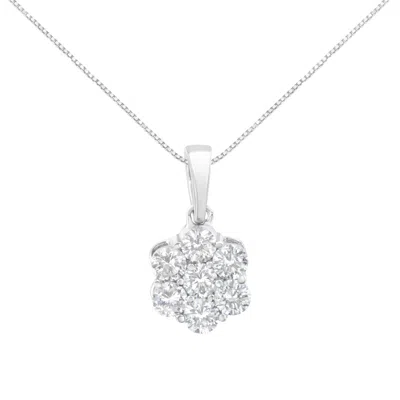 Haus Of Brilliance 14k White Gold 1 Cttw Brilliant Diamond 7 Stone Flower Pendant Necklace In White
