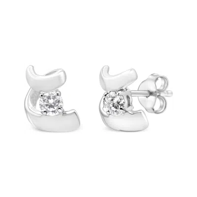 Haus Of Brilliance 10k Gold 1/10 Cttw Round Brilliant-cut Diamond Espira Swirls Solitaire Push Back Stud Earrings In White