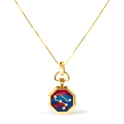 Haus Of Brilliance 18k Yellow Gold Diamond Gemini Constellation With Red And Blue Enamel 18" Inch Pendant Necklace In Yellow