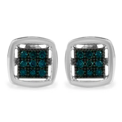 Haus Of Brilliance Sterling Silver Rose Cut Treated Blue Diamond Square Stud Earring In White