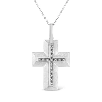 Haus Of Brilliance .925 Sterling Silver Prong-set Diamond Accent Bold Cross Pendant Necklace In White