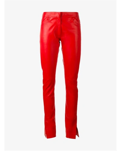 Shop Loewe Leather Trousers With Split Hems