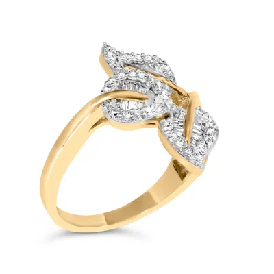 Haus Of Brilliance 10k Yellow And White Gold 1/2 Cttw Baguette And Round Diamond Bypass Triple Leaf Ring In Yellow