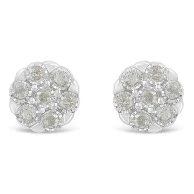 Haus Of Brilliance Sterling Silver Rose-cut Diamond Floral Cluster Stud Earring In White