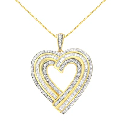 Haus Of Brilliance .925 Sterling Silver 1 3/8 Cttw Baguette Diamond Composite Heart 18" Inch Pendant Necklace In Yellow