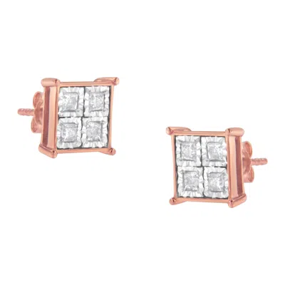 Haus Of Brilliance Rose Gold Plated Sterling Silver Diamond Composite Stud Earrings In Multi