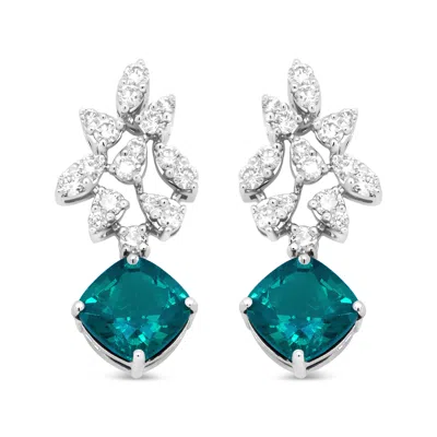 Shop Haus Of Brilliance 18k White Gold 1 1/10 Cttw Diamond And 7.9 X 7.7mm Green Emerald Drop Earrings