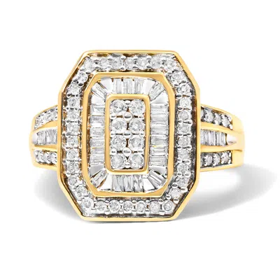 HAUS OF BRILLIANCE 10K YELLOW GOLD 1.0 CTTW DIAMOND VINTAGE INSPIRED BAGUETTE-CUT DOUBLE HALO EMERALD-SHAPED FRAME COCK 