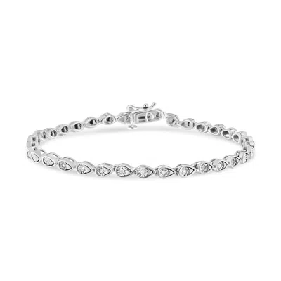 Haus Of Brilliance .925 Sterling Silver 1/10 Cttw Round-cut Diamond Pear Link 7.25" Bracelet In White