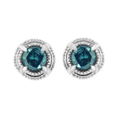 Haus Of Brilliance .925 Sterling Silver Treated Colored Diamond Modern 4-prong Solitaire Milgrain Stud Earrings In Multi