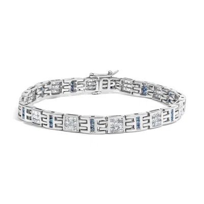 Haus Of Brilliance 14k White Gold Princess-cut White And Blue Diamond 3.00 Cttw Fashion Link Bracelet In White