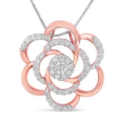 Haus Of Brilliance 10k Rose Gold Plated Flower Accent Pendant Necklace With 1/2 Cttw Round Cut Diamond In Multi