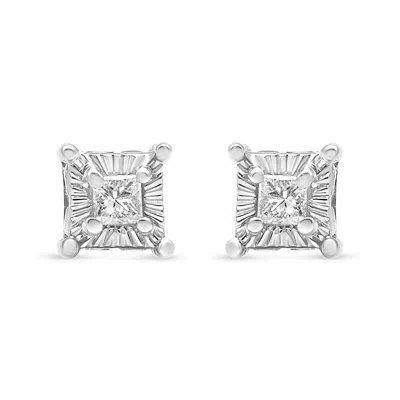 Haus Of Brilliance .925 Sterling Silver 1/4 Cttw Miracle Set Princess-cut Diamond Solitaire Stud Earrings With Hidden H In White