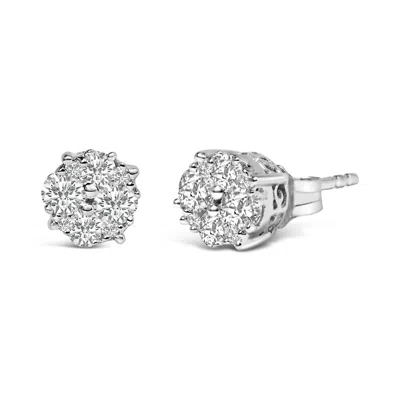Haus Of Brilliance 14k White Gold 7 Stone Floral Cluster Round Brilliant Cut Diamond Stud Earrings With Screw Backs(i-j In White