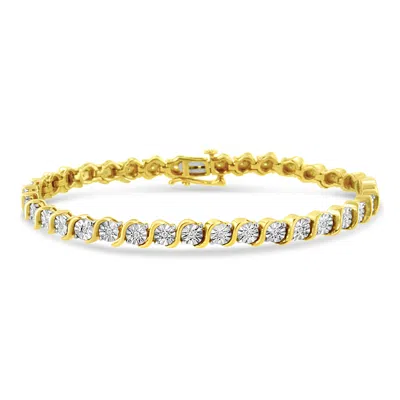 Haus Of Brilliance 14k Yellow Gold Plated .925 Sterling Silver 3.00 Cttw Diamond Alternating Flower Cluster And "s" Lin In Yellow