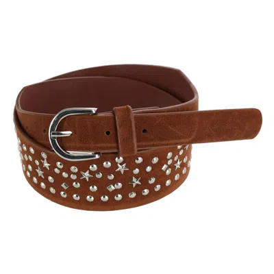 Ctm Women's Star Sequin Faux Suede Belt In Brown