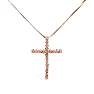 Haus Of Brilliance .925 Sterling Silver 1.0 Cttw Champagne Diamond Gold Cross Pendant Necklace For Women- 18 Inch In Multi