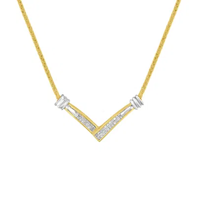 Haus Of Brilliance 14k Yellow And White Gold 1/4 Cttw Princess Cut Diamond Channel-set "v" Shape 18" Pendant Necklace In Multi