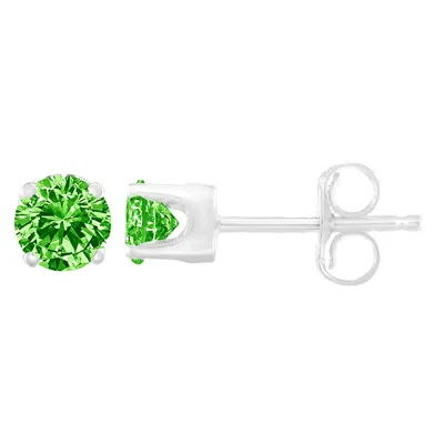 Haus Of Brilliance .925 Sterling Silver 1/5 Cttw Round Brilliant-cut Green Diamond Classic 4-prong Stud Earrings In White