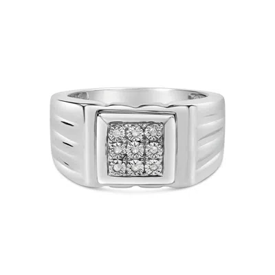 Haus Of Brilliance .925 Sterling Silver Diamond Accent Miracle-set 9 Stone Ridged Band Gentlemen's Fashion Ring In White