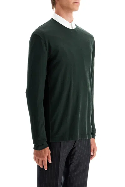 Thom Browne Long-sleeved Wool Jersey T-shirt For Men In Green
