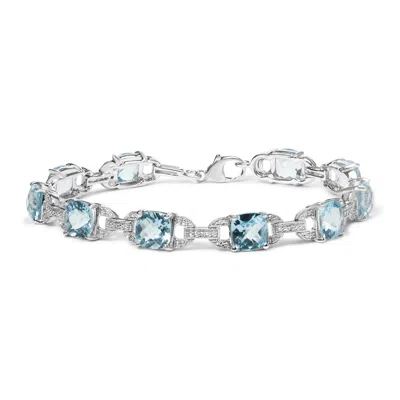 Haus Of Brilliance .925 Sterling Silver 7x7 Mm Cushion Cut Blue Topaz And 1/20 Cttw Round Cut Diamond Fashion Tennis Br In Blue
