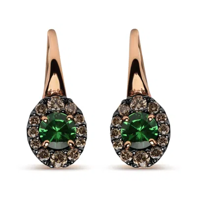 Haus Of Brilliance 18k Rose And White Gold 3/8 Cttw Round Brown Diamonds And Round Green Tsavorite Gemstone Halo Drop H In Multi