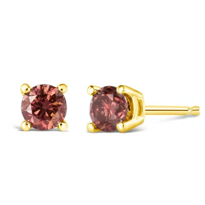Haus Of Brilliance 14k Gold 4-prong Set Round Brilliant-cut Pink Diamond Solitaire Stud Earrings In Yellow