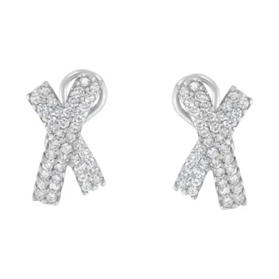 Haus Of Brilliance 14k White Gold 2.0 Cttw Round-brilliant Cut Diamond Domed X Shaped Omega Back Stud Earrings In White