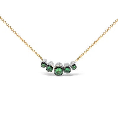 Haus Of Brilliance 18k Rose Gold 3/4 Cttw Pave Diamonds And Graduated Green Tsavorite Gemstone Curved Bar Choker Neckla In Multi
