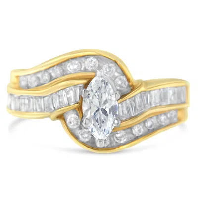 Haus Of Brilliance 14kt Two-toned Gold Marquise, Baguette And Round Cut Diamond Bypass Ring In Multi