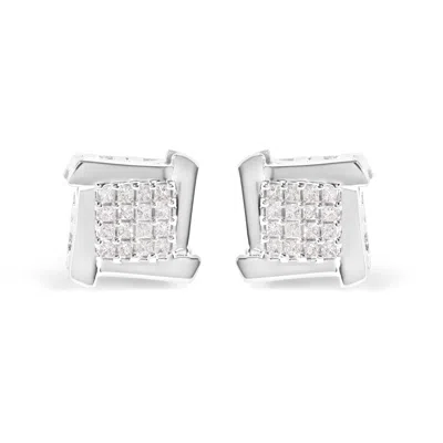 Haus Of Brilliance 10k White Gold 1/2 Cttw Composite Princess Diamond Square And Swirl Stud Earrings In White