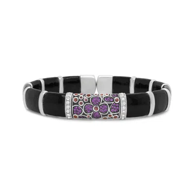Haus Of Brilliance .925 Sterling Silver Black And Brown Enamel 1/3 Cttw Round Diamonds And Pink And Orange Sapphire Gem In White