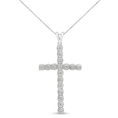Haus Of Brilliance .925 Sterling Silver 1/4 Cttw Diamond Miracle Set Cross Unisex Pendant Necklace 18" In White
