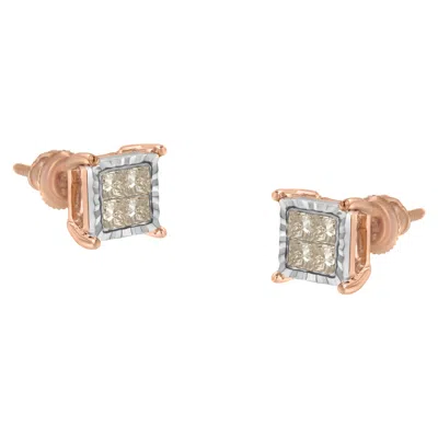 Haus Of Brilliance 10k Two-toned Princess-cut Composite Diamond Stud Earrings In Multi